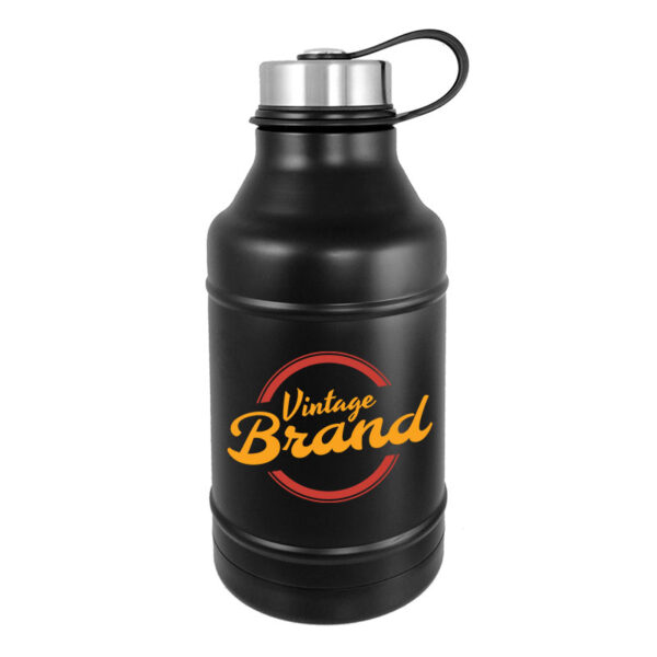 The 64 oz Matte Black Stainless Vacuum Insulated Growler is the perfect solution for making your beverage stand out in a bold way.