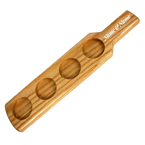 Serve up beer samples of your most popular craft beers, microbrews, in-house favorites, or seasonal specialties with this four-glass wooden beer flight paddles.