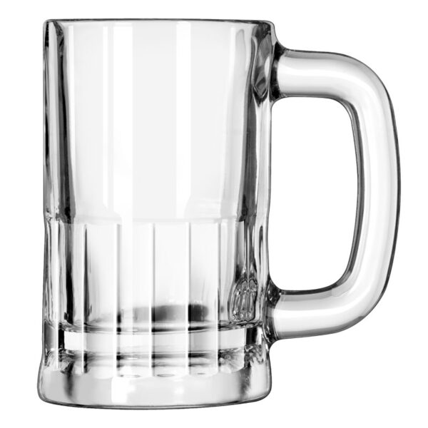 Twelve ounce beer mug made of thick glass for service draft beers.